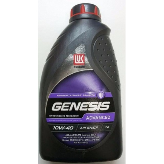 LUKOIL GENESIS ADVANCED 10W-40, SN/CF, A3/B4, A3/B3, масло моторное на основе синтетической технологии 1л - 1