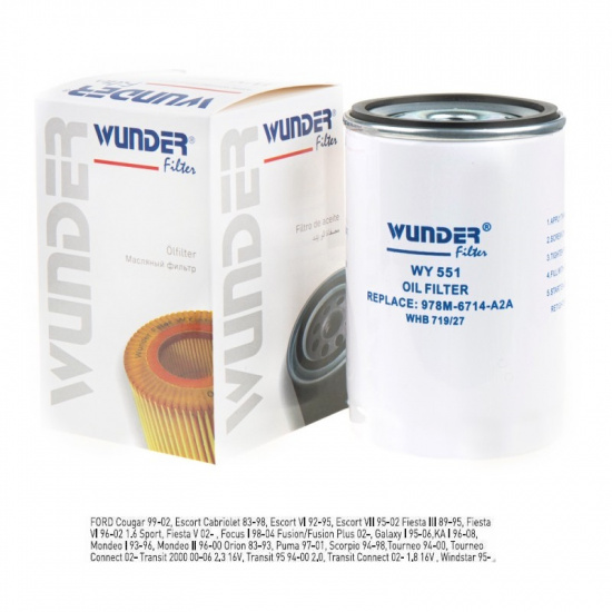 Фильтр масляный FORD C-MAX 07-, Fiesta 95-02,  Mondeo 02-,Transit 06-, Kuga II, Mazda 3/6   качество OEM  # WUNDER filter™ * 8680876876033 - 1