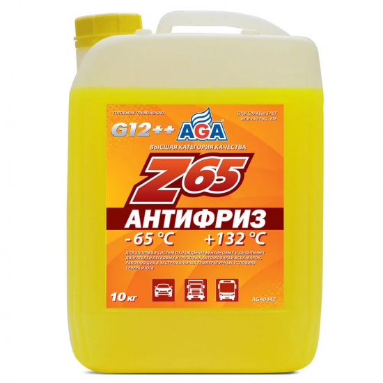 Антифриз AGA Z-65 желтый (-65) 10 л G12, Жидкость охлаждающая. - 1