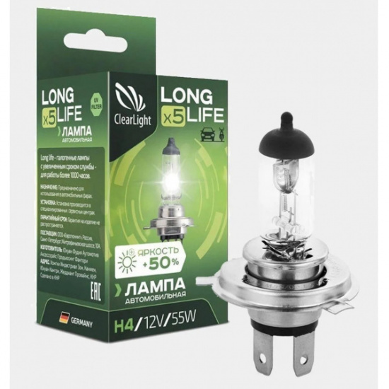 Лампа H4, 12V, 60/55W, P43T, ClearLight .  #LongLife * 4620013460149 - 1
