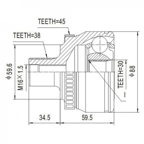 ШРУС наружний передний для AUDI A4/A6 , VW Passat 3B2/3B5, +ABS, 38/30 - 1