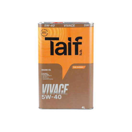 TAIF VIVACE 5W-40, ACEA: A3/B4, API: SN/CF, синтетическое Масло моторное, 4 л. # TAIF Lubricants™ 4603784791285 - 1