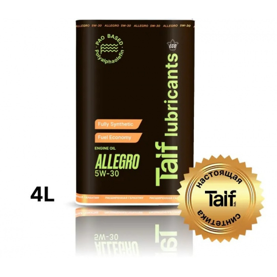 TAIF ALLEGRO 5W-30, 

ILSAC: GF-6A, API: SP, Масло моторное 4L.  #TAIF Lubricants™ - 1