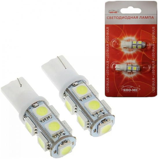 Лампа T10 (W2.1x9.5d), 12V, 1.8W, 
5000K, светодиодная LED белый, для габаритов., (в блистере 2шт.), # SHO-ME * 8690155700089 - 1